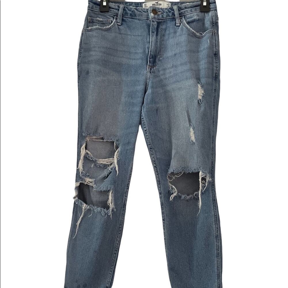 Hollister Mom Jean 27x35 denim Casual Curvy High Rise Distress Tapered Leg Blue